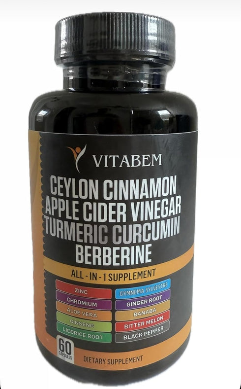 Vitabem 3000mg 3000mg 3000 2000mg 2000mg 1200mg 60 Count Ceylon Cinnamon Capsules Turmeric Apple Cider Vinegar mg