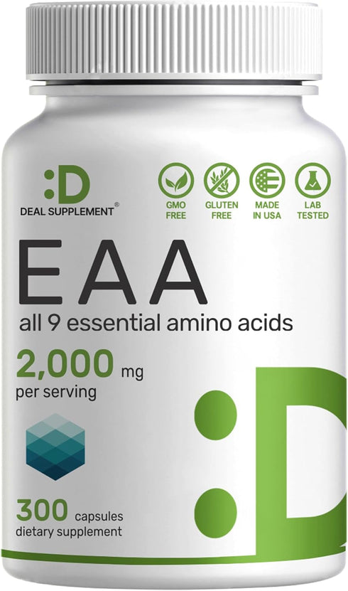 Essential Amino Acids (EAA) 2000mg, 300 Capsules for Lean Muscle Support