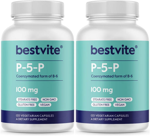 BESTVITE P-5-P 100mg (240 Vegetarian Capsules) - CoEnzymated Form of B-6, Vegan, Non-GMO, Gluten Free