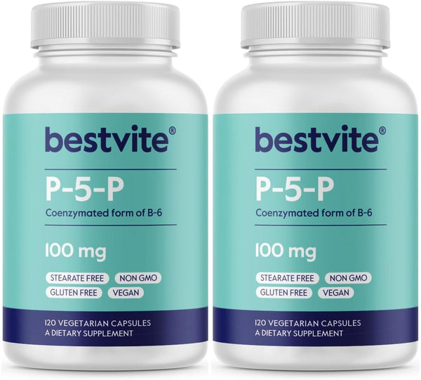 BESTVITE P-5-P 100mg (240 Vegetarian Capsules) - CoEnzymated Form of B-6, Vegan, Non-GMO, Gluten Free