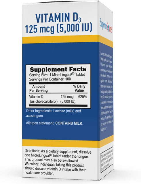 Superior Source Vitamin D3 5000 IU, 100 Count Under The Tongue Quick Dissolve MicroLingual Tablets, Promotes Strong
