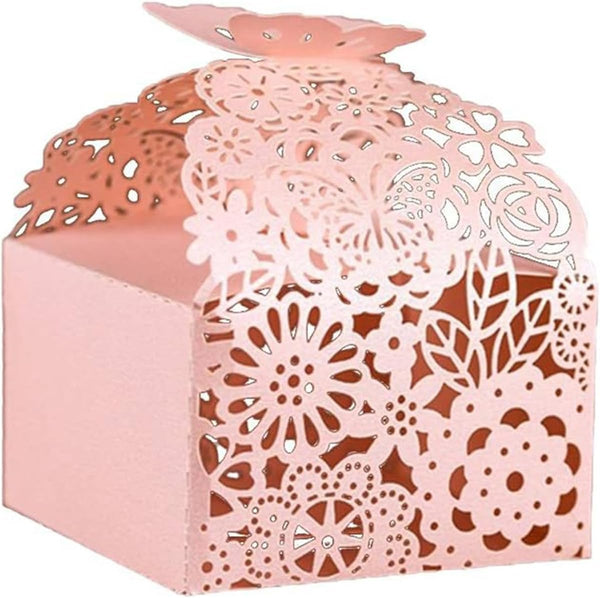 50pcs Laser Cut Butterfly Favor Boxes, 2.6" x 2.6" Floral Gift Box for Bridal Shower, Wedding Party, Baby Shower