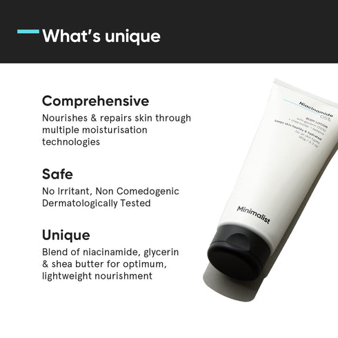 Minimalist Niacinamide 5% Body Lotion, 6.3 Oz / 180 gm with Shea Butter for Hydration & Skin Nourishment