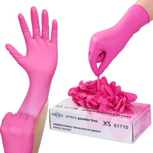 FINITEX Pink Nitrile Disposable Gloves - 3.5mil 100PCS Powder Free Latex Free Cleaning Medical Exam Gloves