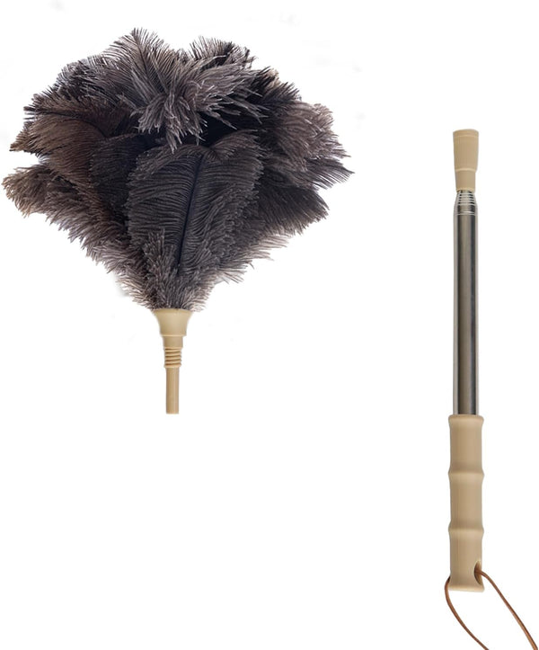 Aldwin Ostrich Feather Duster with Extension Pole, Up to 43 inch, Genuine Reusable Handheld Cleaning Duster