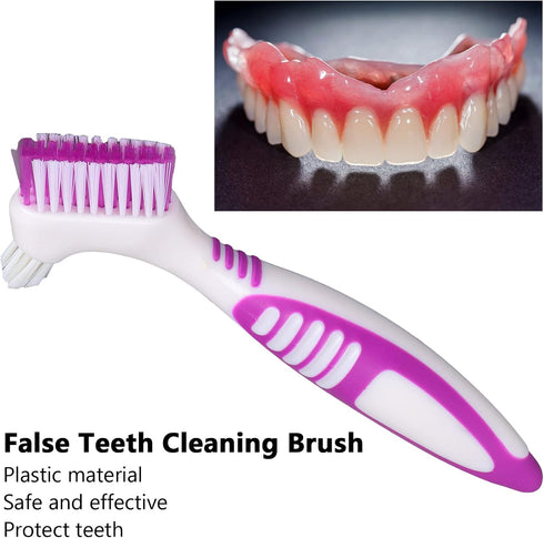 ANGGREK Denture Cleaning Brush Set, 1 Premium Hygiene Denture Cleaner Set Top Denture Cleanser Tool Dual Head Denture Brush for Denture Care