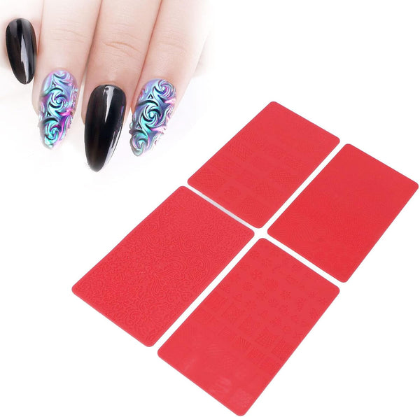 Nail Stamping Template, 4pcs Nail Stamp Plates Set, 3D Relief Nail Printing Template for Salon DIY Manicure
