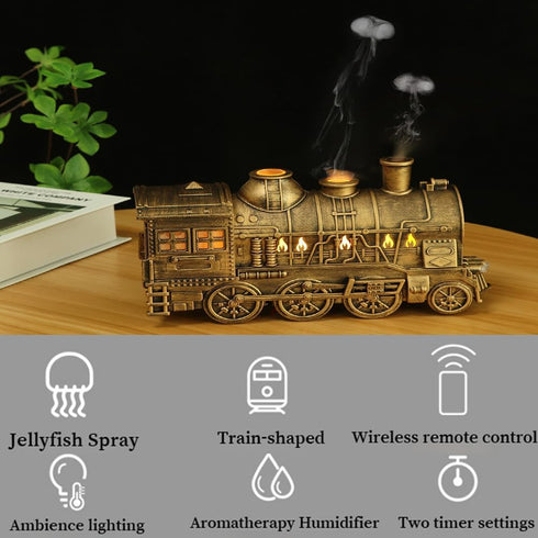 kunishi Essential Oil Train Diffuser, Vintage Steam Train Humidifier, Christmas Train Aroma Diffuser, Dual Mist Outlets