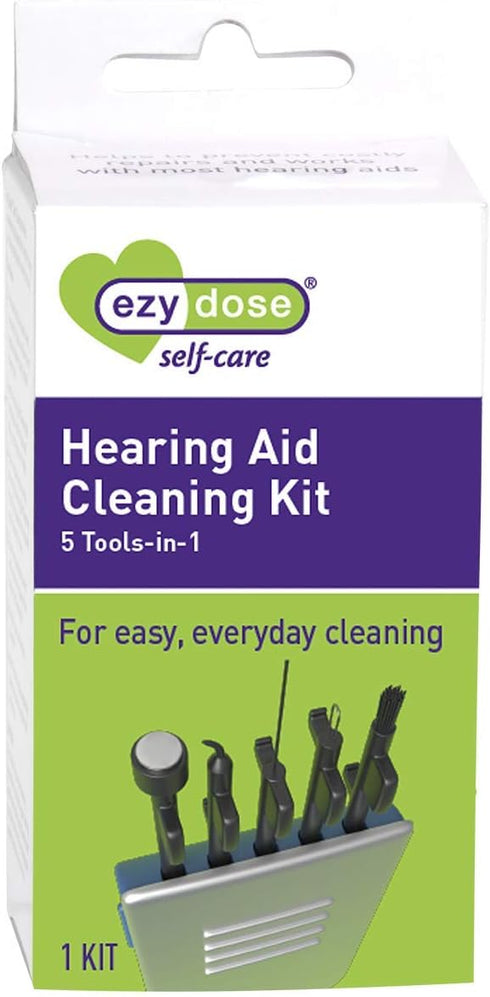 EZY DOSE 5-in-1 Hearing Aid Cleaning Tools, Easy to Use Small Kit for Home or Travel, 5 Piece Set, BPA Free