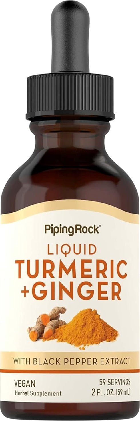 Piping Rock Liquid Turmeric and Ginger Supplement - 2 FL OZ - with Black Pepper Extract - Vegan, Non-GMO