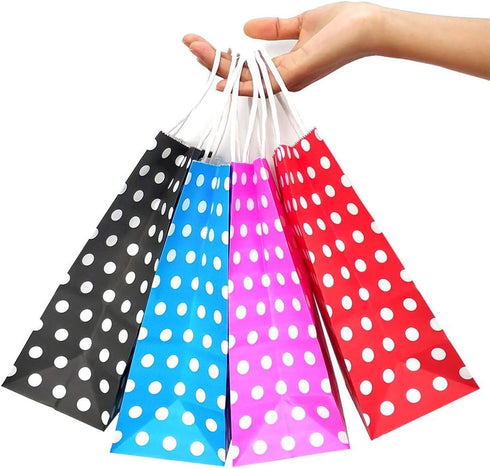 Small Polka Dot Gift Bags, Black Kraft Paper Bags with Handles for Party Favors, 12 PCS