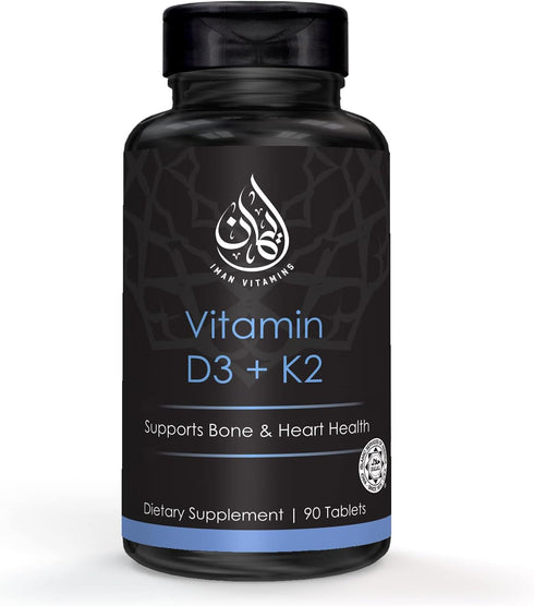 Halal Vitamin D3 with K2 Chewable Tablets, 90 Count, Vitamin D 2000 iu + Menaquinone-7 (MK7), Supports Heart Health,