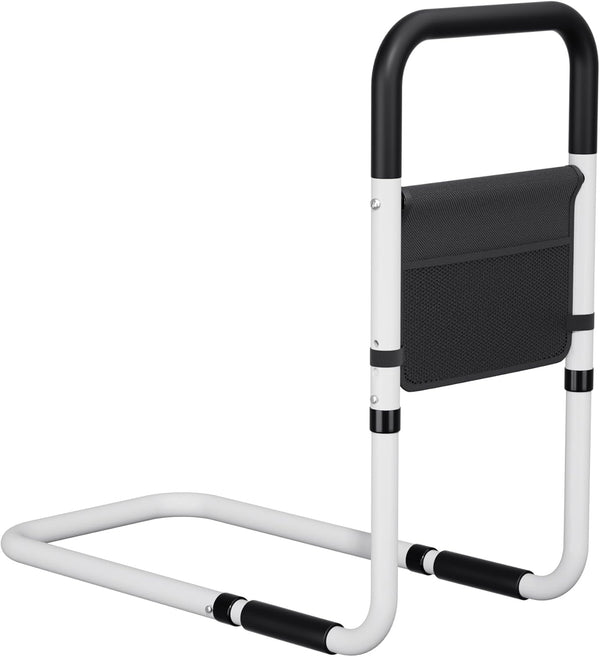 Hopelight Adjustable Bed Rail Support Handle with Storage Pouch, White and Black, Height