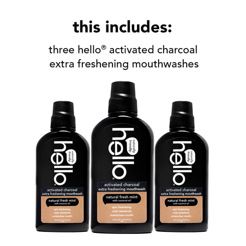Hello Activated Charcoal Extra Freshening Mouthwash, Natural Fresh Mint and Coconut Oil, Fluoride Free, Alcohol Free,
