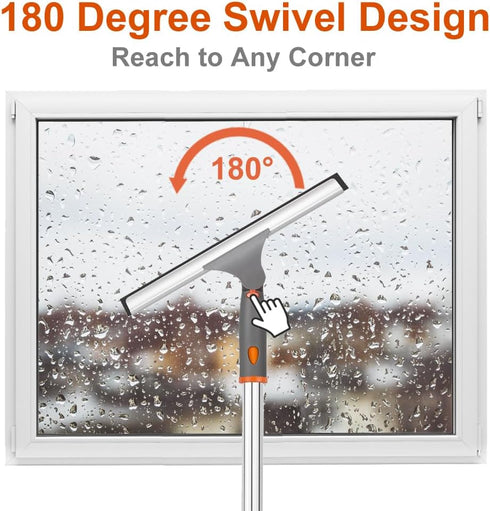 2 in 1 Window Squeegee & Washable Duster, Long Sturdy Handle Home Cleaning Kit for High Glass Windows