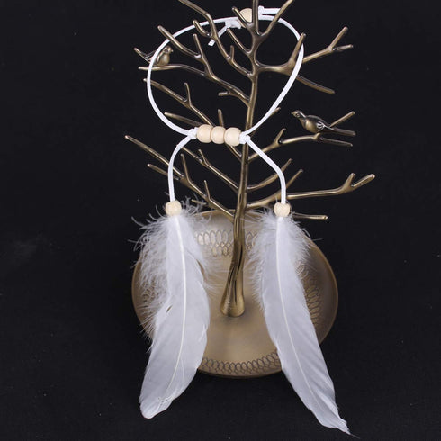 Set of 2 Women Lady Bohemian White Peacock Feather Headband Headdress and Armband Hippie Headpiece Headwear Handmade Tribal Indian Fascinator Feather Hairband Wedding Accessories