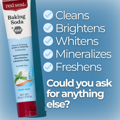Red Seal Hydroxyapatite Baking Soda Toothpaste Fluoride Free, NATRUE Certified Natural Supports Enamel Mineralization