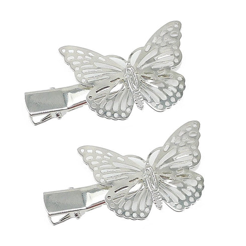 Yueton Silver Butterfly Hair Clip Accessories, 1 Pair, Bride Headwear Clips