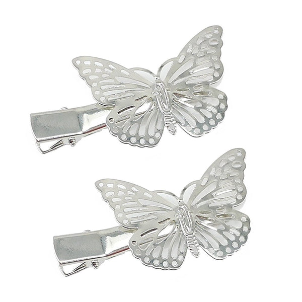 Yueton Silver Butterfly Hair Clip Accessories, 1 Pair, Bride Headwear Clips
