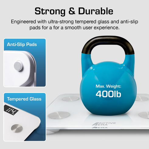 Active Era Digital Bathroom Bluetooth Scales - Weight and Body Fat Scale, Calculates BMI, White