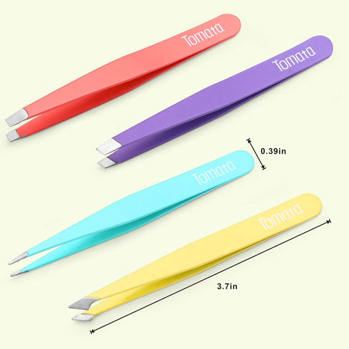 Tweezers for Eyebrows, 4-Piece Slant Tip and Pointed Set for Precision Hair Removal