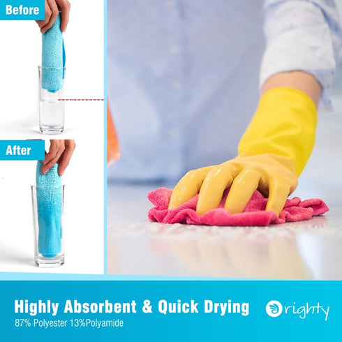 Orighty Microfiber Cleaning Cloths: Pack of 12, Highly Absorbent, Lint Free for House, Kitchen, and Car Care.