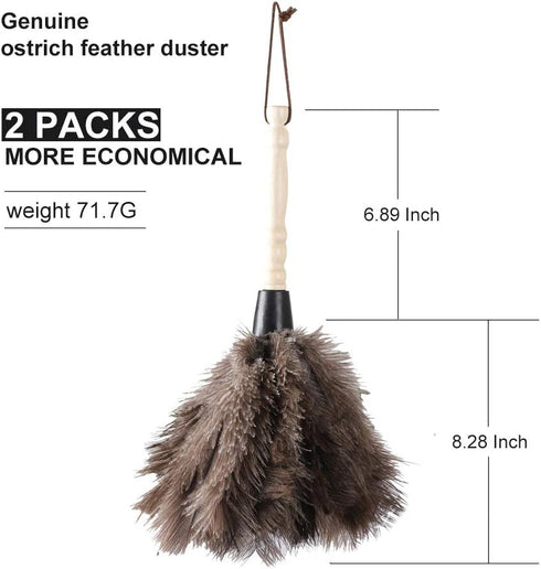 Natural Gray Ostrich Feather Duster, 2 Packs, Smart and Soft Cleaner for Blinds, Kitchen, Office
