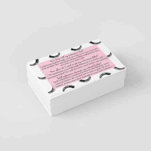 Lash Extension Aftercare Cards, 50 Pack, Eyelash Extension Supplies, Pink Design, Size 3.5 x 2" inches
