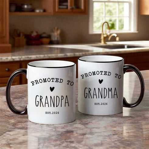 Puouoonyi Set, 11oz Promoted To Grandpa & Grandma Mugs Pregnancy Announcement Gift for Grandparents, New Grandma