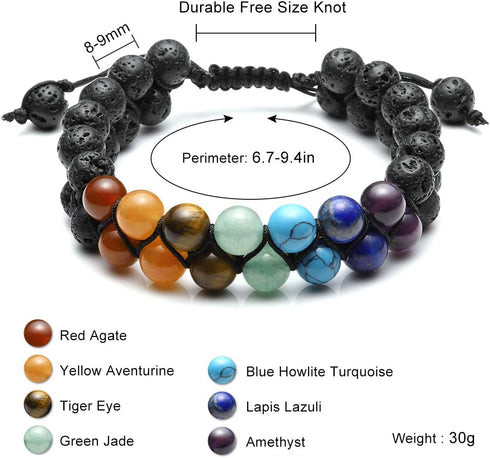 Top Plaza Bead Chakra Bracelet - 7 Chakras Healing Crystals Yoga Stone Beads for Meditation & Relaxation for Men & Women