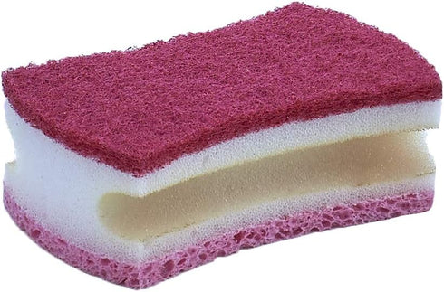 Non-Scratch Scrub Sponge with A Comfortable Grip, Heavy Duty Duel Sided Kitchen Scrubber Sponge Cellulose Scrub Sponge, Scratch Free, with Scouring Pad Set, 12 Sponges,Red/Pink by Superio