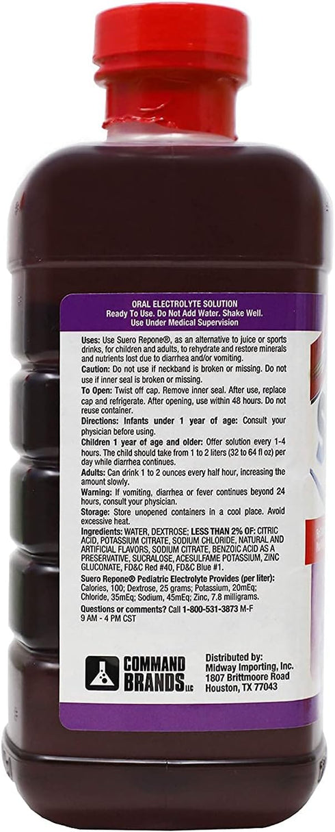 SUERO Electrolyte Solution with Zinc, Grape Flavor, 2-Pack of 33.8 Fl Oz Bottles for Rehydration