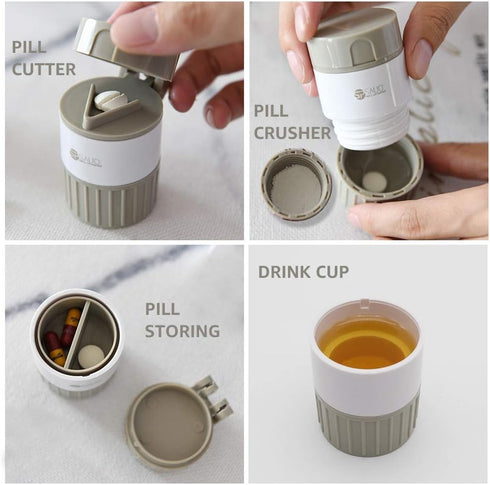Pill Cutter Grinder Splitter, Multifunction 4 in 1 Portable Round Tablet Pill Pulverizer, Daily Travel Pill Organizer