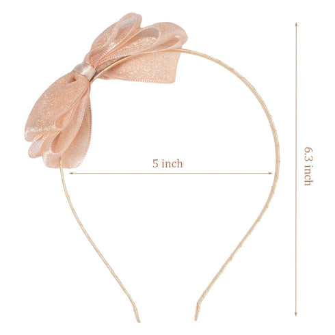 Soft Lace Bowknot Hairband, Bow Headband with Pearl Yarn, Perfect Hair Accessories for Party and Cosplay (Champagne)