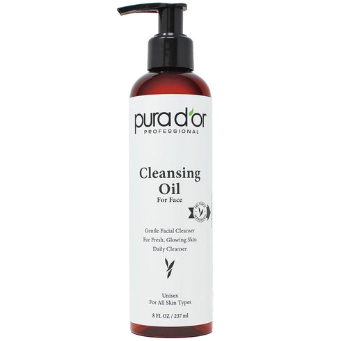 PURA D'OR 8 Oz Facial Cleansing Oil - Nourishing Botanical Blend with Vitamin, Jojoba, Sunflower Oil, Paraben-Free