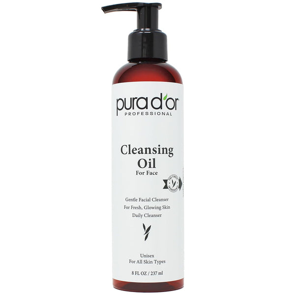 PURA D'OR 8 Oz Facial Cleansing Oil - Nourishing Botanical Blend with Vitamin, Jojoba, Sunflower Oil, Paraben-Free