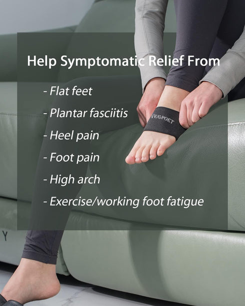 Plantar Fasciitis Relief, Copper Arch Support Braces with Gel Pads, Flat Foot Pain Relief, 1 Pair, Black