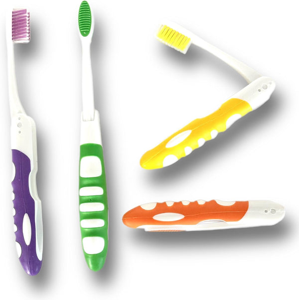 4 Pack Comfort Hold Travel Toothbrush, Folding Medium Bristle Brushes, Compact Size, TSA Approved