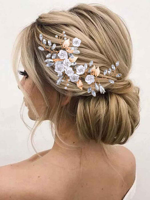 Latious Silver Flower Bride Wedding Hair Vine - Crystal Rhinestone Hair Jewelry for Women