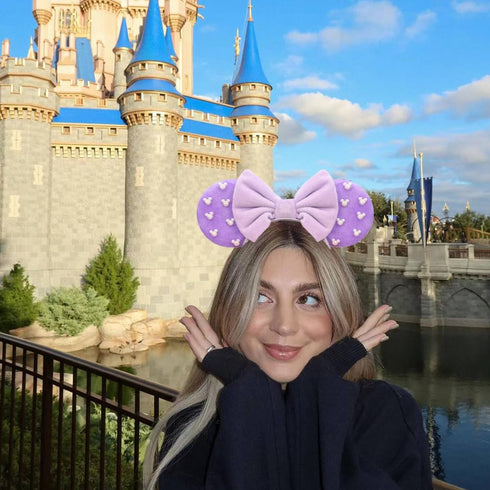 Large Size Mouse Ears Headband for Women, Purple Fuzzy Mouse Ears for Adult Plus-Size