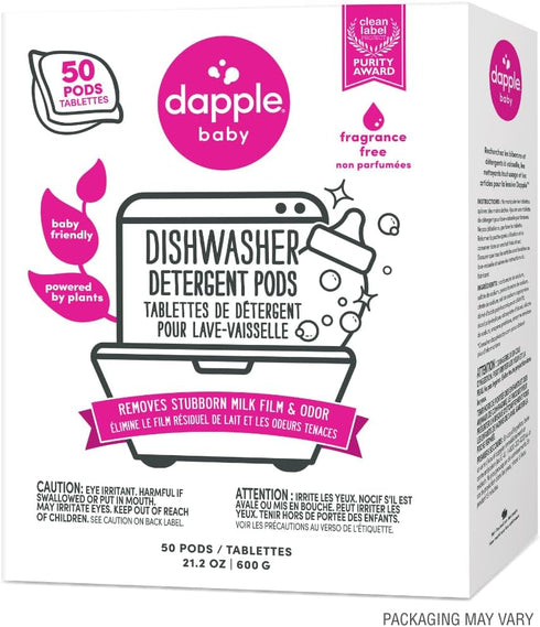 Dapple Baby Dishwasher Pacs, Hypoallergenic Pods Powered by Plants, 50 Count, Fragrance Free