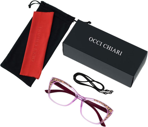 OCCI CHIARI Clear Reading Glasses for Women, Stylish Readers in Purple, 6.0, Available in Multiple Strengths
