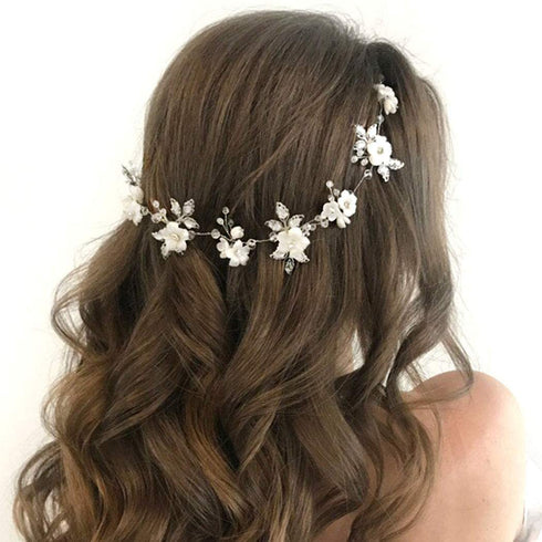 Unicra Silver Bridal Hair Vine Flower Piece, Leaf Party Hair Accessories, Crystal Hair Jewelry Rhinestone Headpieces