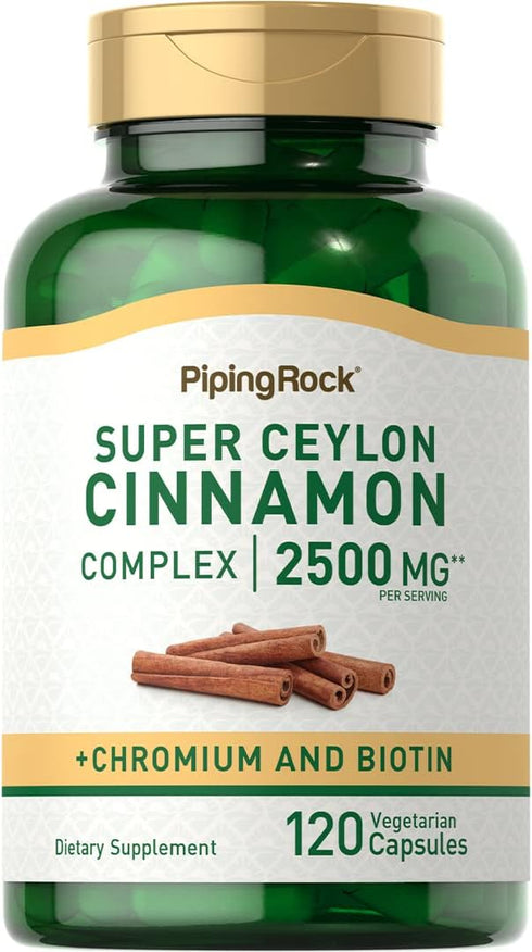Piping Rock Ceylon Cinnamon Capsules | 2500mg | 120 Pills | Vegetarian, Gluten Free, Non-GMO Extract Supplement