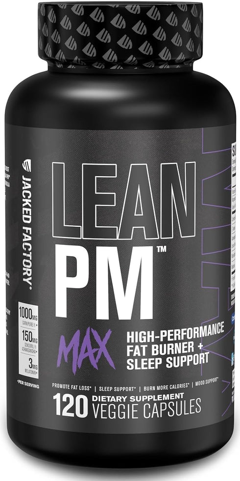 Jacked Factory Lean PM Max - High-Performance Fat Burner & Sleep Support for Men and Women (120 Diet Pills)