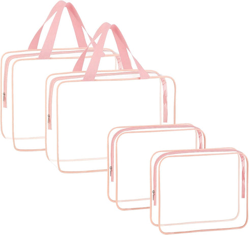 4 Pieces Clear Makeup Bags, Large Clear Makeup Cosmetic Toiletry Bag, Clear Plastic PVC Tote Bags with Zipper Handle Portable Travel Luggage Pouch Airport Airline Vacation Organization (PINK)