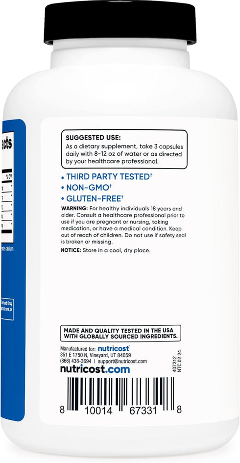 Nutricost Nitric Oxide Booster 2250mg - 180 Capsules Gluten Free, Non-GMO - 60 Servings for Enhanced Performance