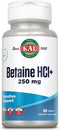 KAL Betaine HCL with Pepsin, 250mg Digestive Health Supplement, Gluten Free, Non-GMO, 100 Servings, 100ct