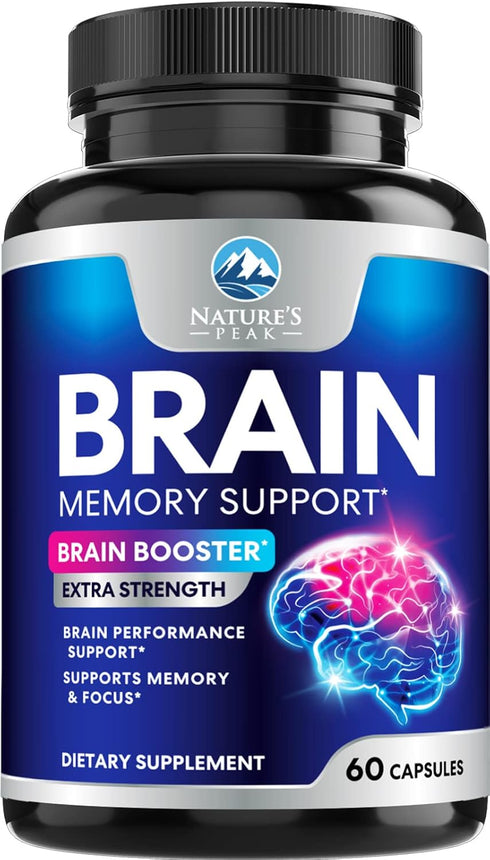 Brain Supplements for Memory and Focus, Nootropic Support for Concentration, 60 Capsules