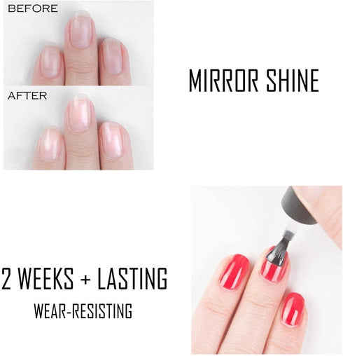 Vishine 15ml No Wipe Top Coat Base Coat, Long Lasting Shiny Nail Varnish Set for Soak Off UV LED Drying